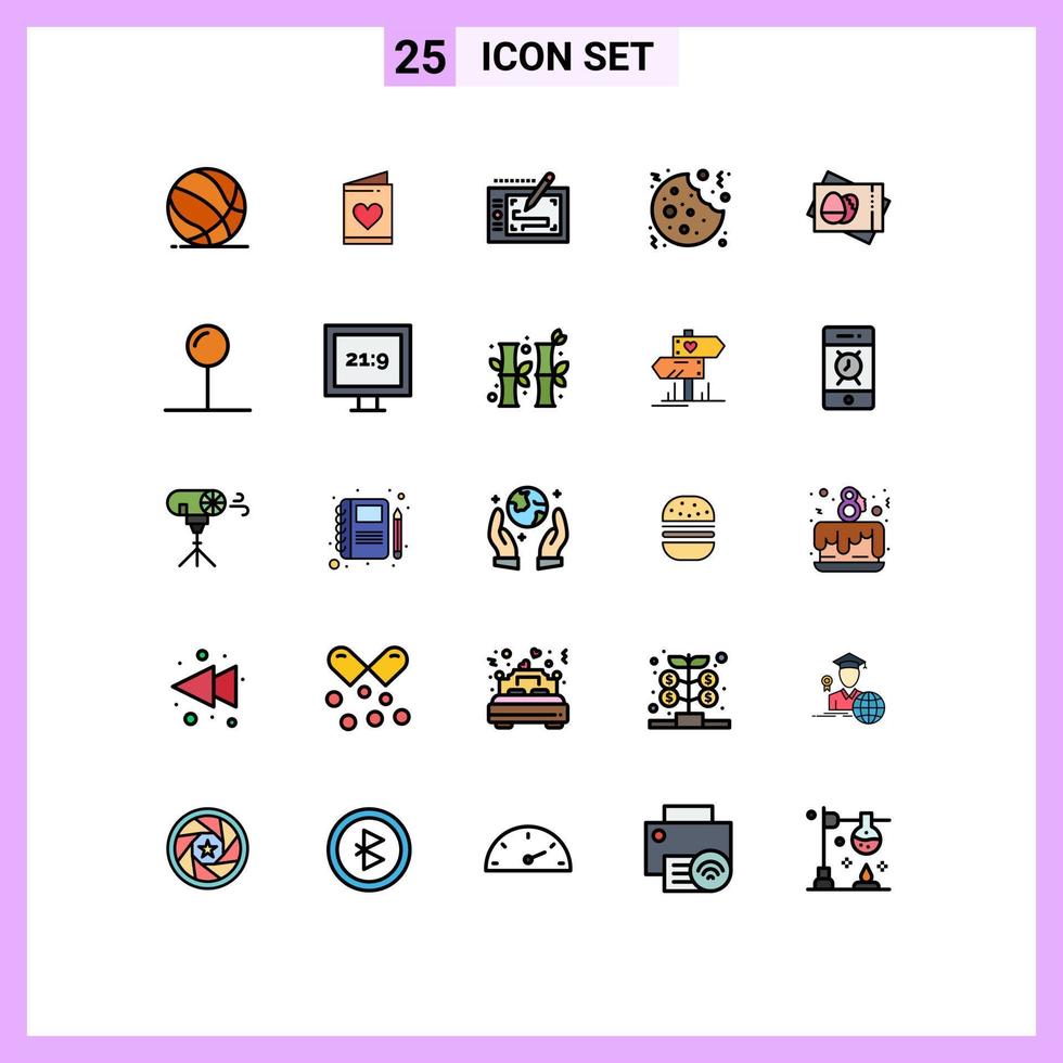 25 benutzerschnittstellengefüllte flache farbpakete moderner zeichen und symbole von passboard dessertherzplätzchenlayout editierbare vektordesignelemente vektor