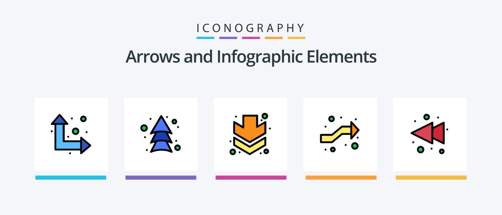 Pfeillinie gefüllt 5 Icon Pack inklusive . hoch. Überschneidung. Pfeile. links. kreatives Symboldesign vektor