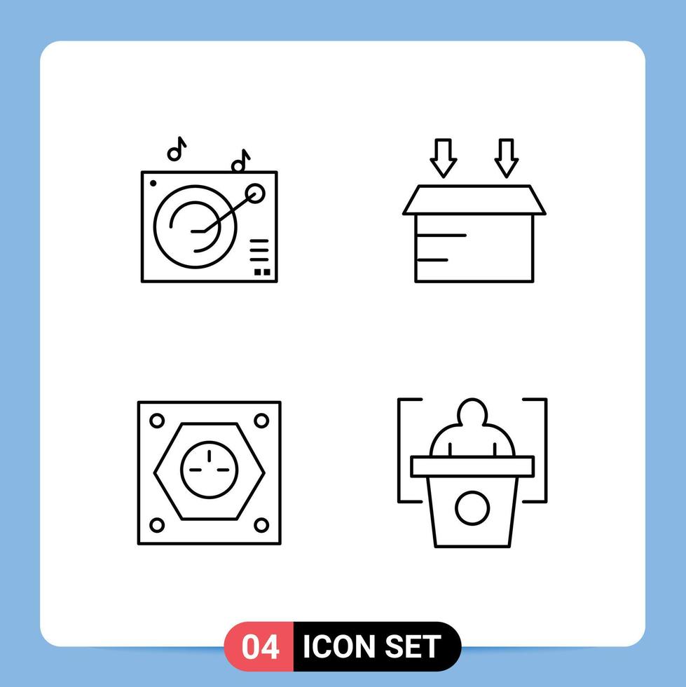 packa av 4 modern fylld linje platt färger tecken och symboler för webb skriva ut media sådan som audio kraft låda elektrisk utbildning redigerbar vektor design element