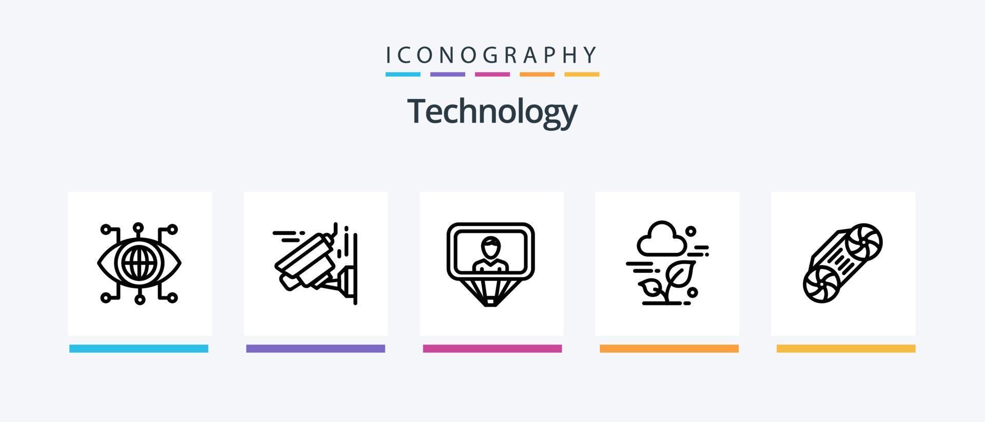 Technology Line 5 Icon Pack inklusive Technologie. Topf. Auto. Tee. Kamera. kreatives Symboldesign vektor