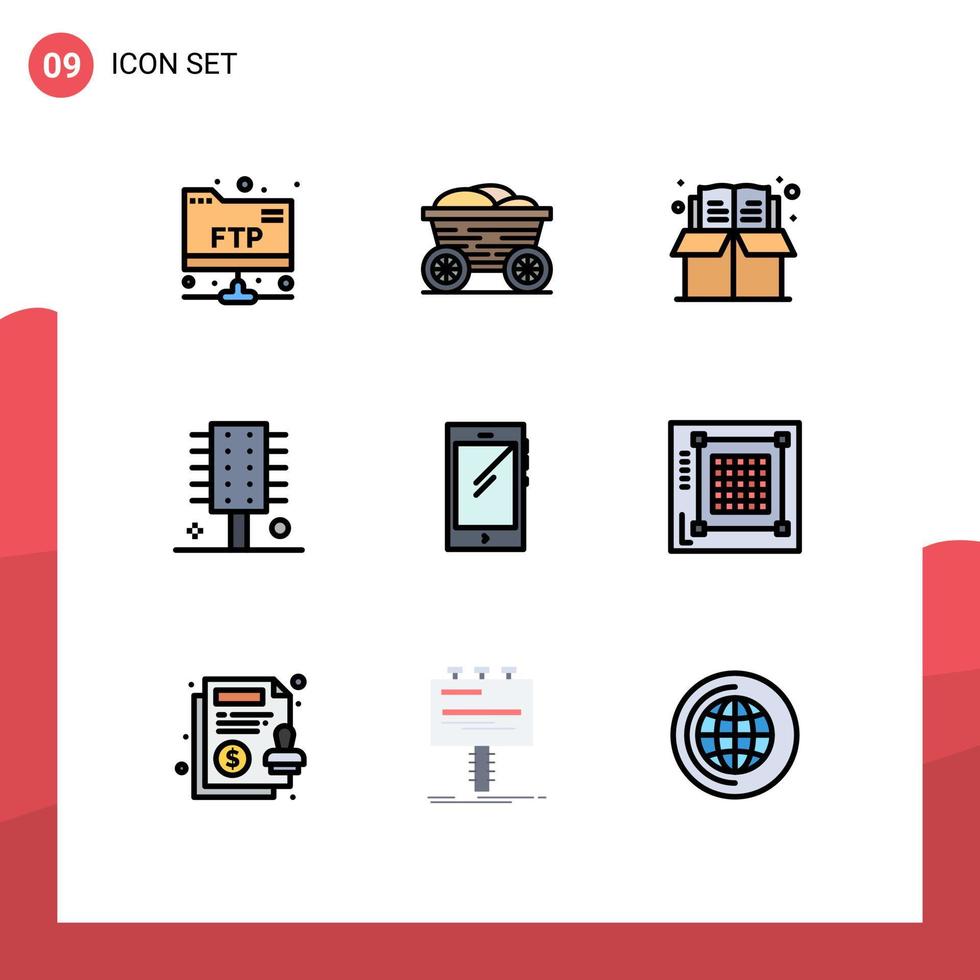 mobil gränssnitt fylld linje platt Färg uppsättning av 9 piktogram av smart telefon spa salong bokmärke frisyr hårkam redigerbar vektor design element