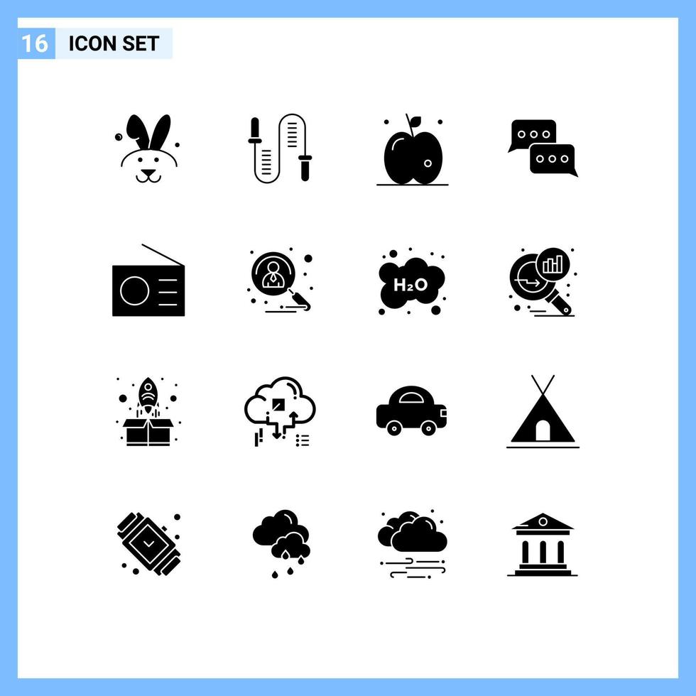 Gruppe von 16 soliden Glyphen Zeichen und Symbolen für Gadgets antworten Apple Nachricht Kommunikation editierbare Vektordesign-Elemente vektor