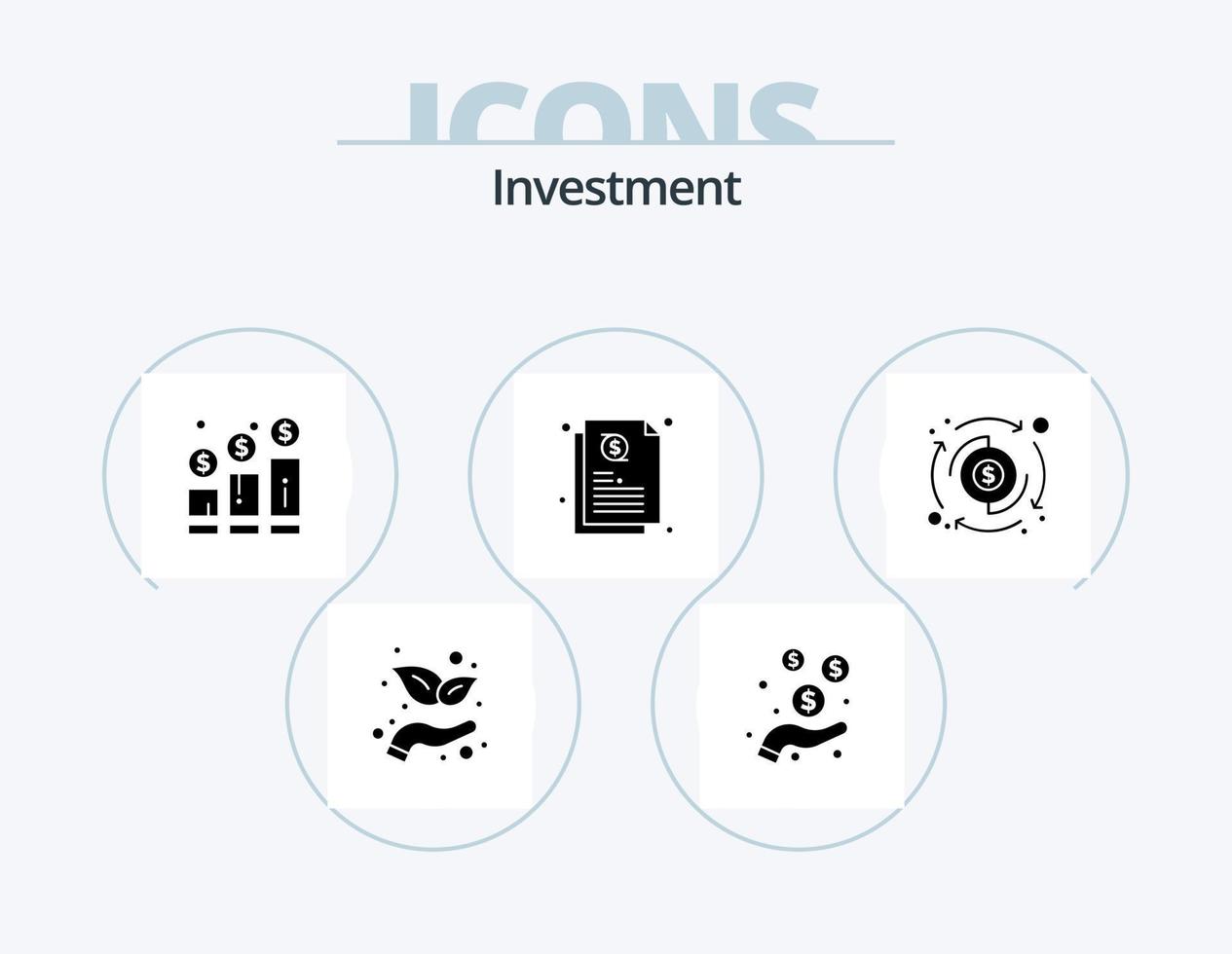 investering glyf ikon packa 5 ikon design. bearbetning. dollar. öka. dela med sig. kreditera vektor