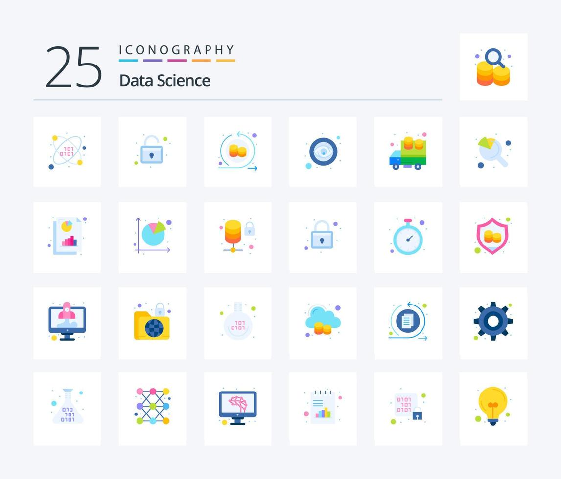 Data Science 25 Flat Color Icon Pack inklusive Grafik. Daten. wiederholen. Große Daten. Sicht vektor