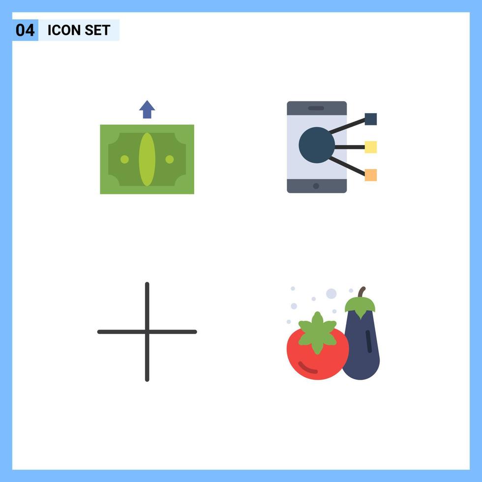 4 tematiska vektor platt ikoner och redigerbar symboler av tillbaka Lägg till pengar mobil plus redigerbar vektor design element