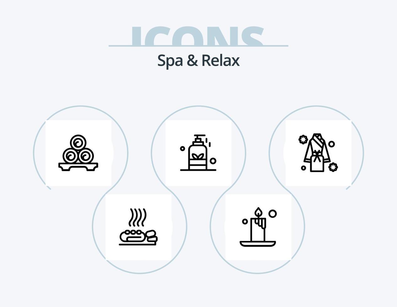 spa och koppla av linje ikon packa 5 ikon design. hälsa. friskvård. massage. te. kopp vektor