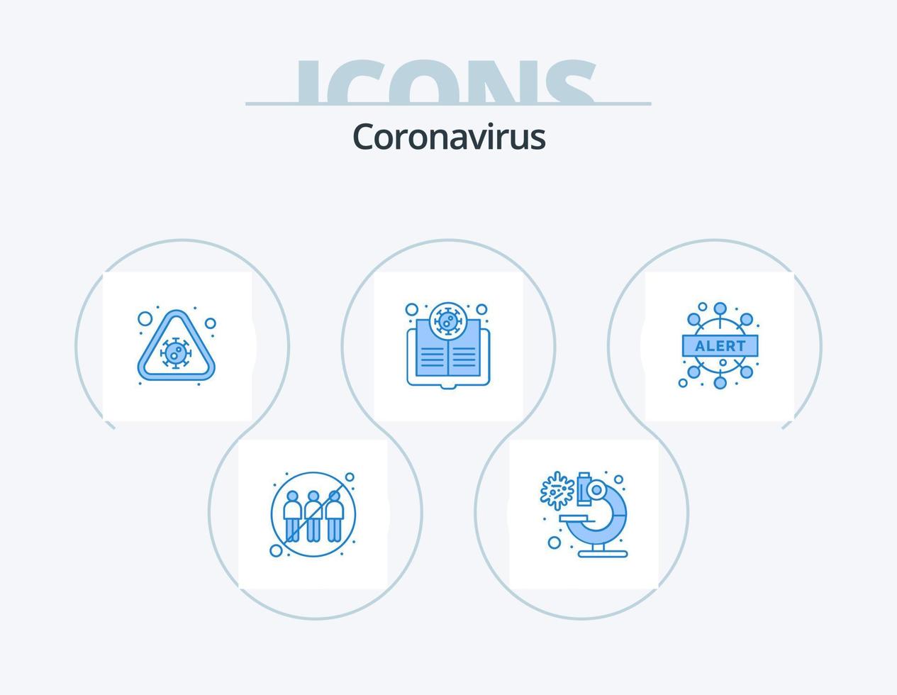 coronavirus blå ikon packa 5 ikon design. virus. forskning. virus. bok. varna vektor