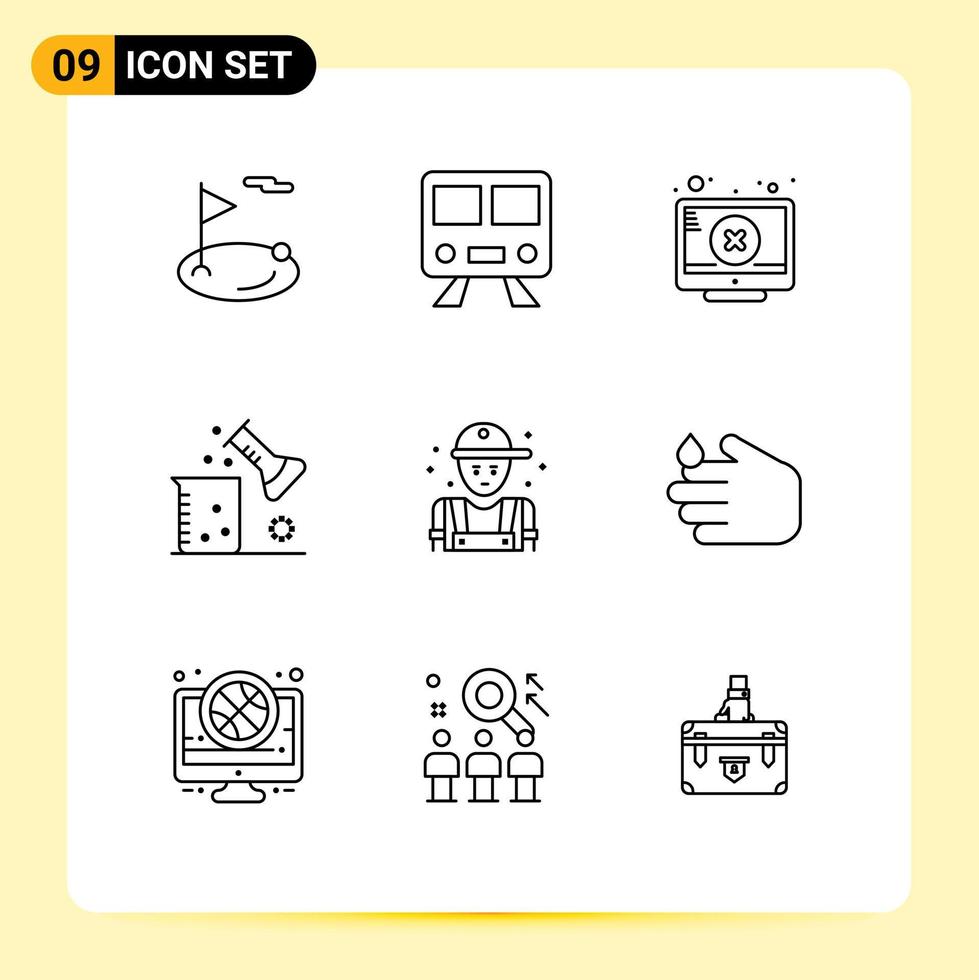 uppsättning av 9 modern ui ikoner symboler tecken för vetenskaplig forskning vetenskap labb tåg kemi uppmärksamhet redigerbar vektor design element