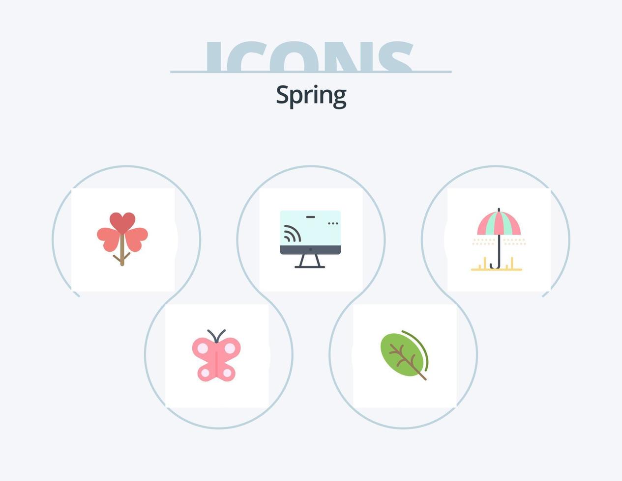 Federflach Icon Pack 5 Icon Design. Regen. Bildschirm. Blume. Überwacher. Natur vektor