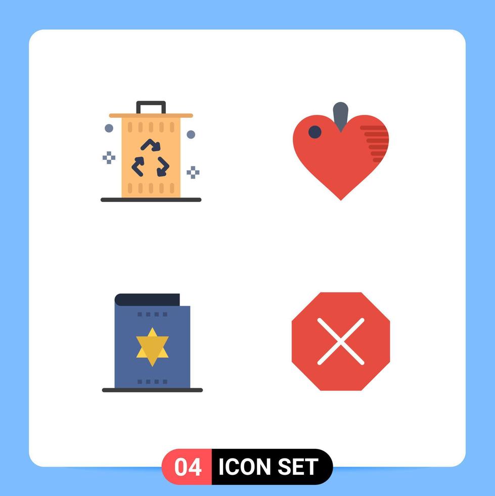 Flaches Icon-Paket mit 4 universellen Symbolen von bin Harry Potter Power Heart Magic Book editierbare Vektordesign-Elemente vektor