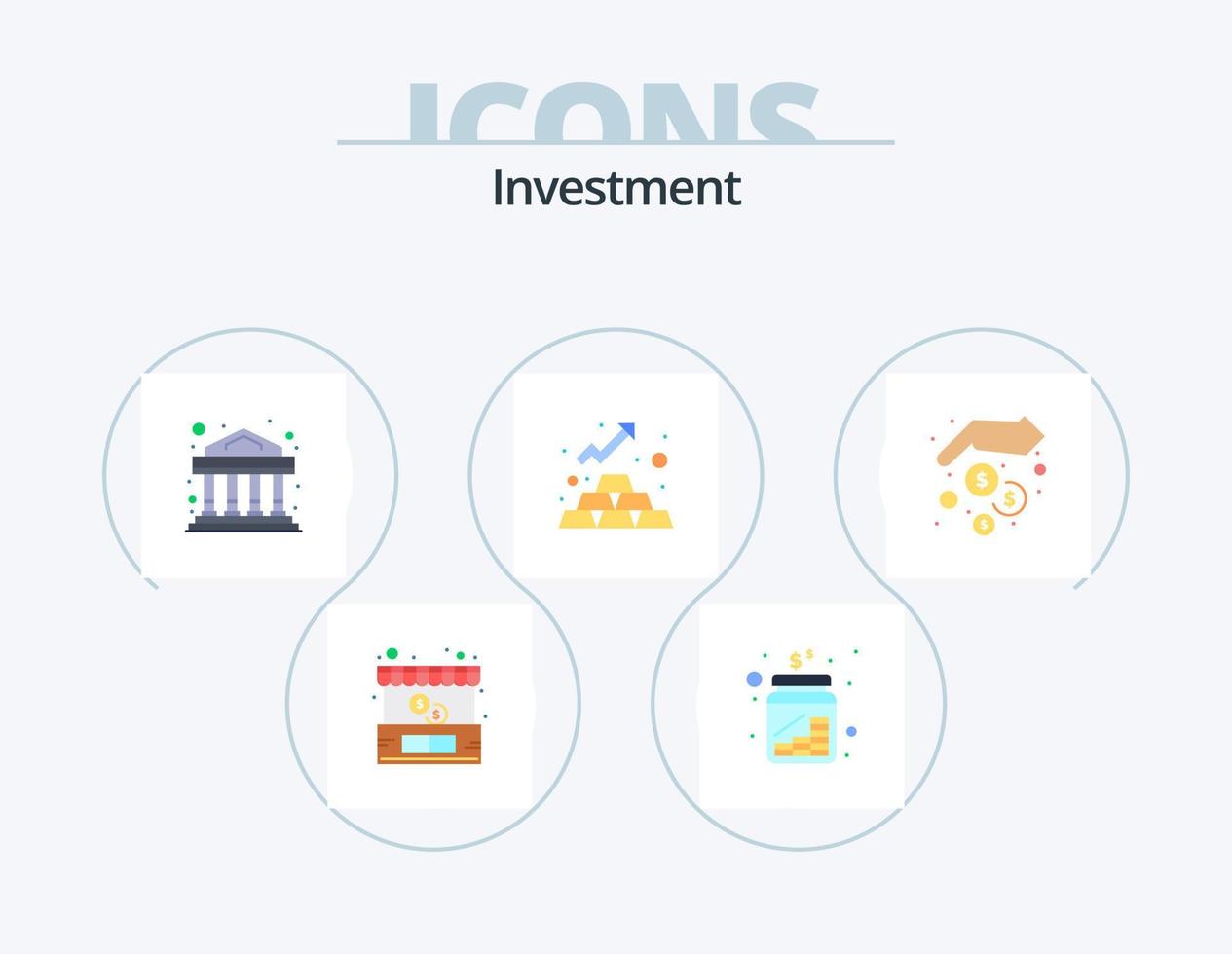investering platt ikon packa 5 ikon design. händer. tillgång. besparingar. pengar. finansiera vektor
