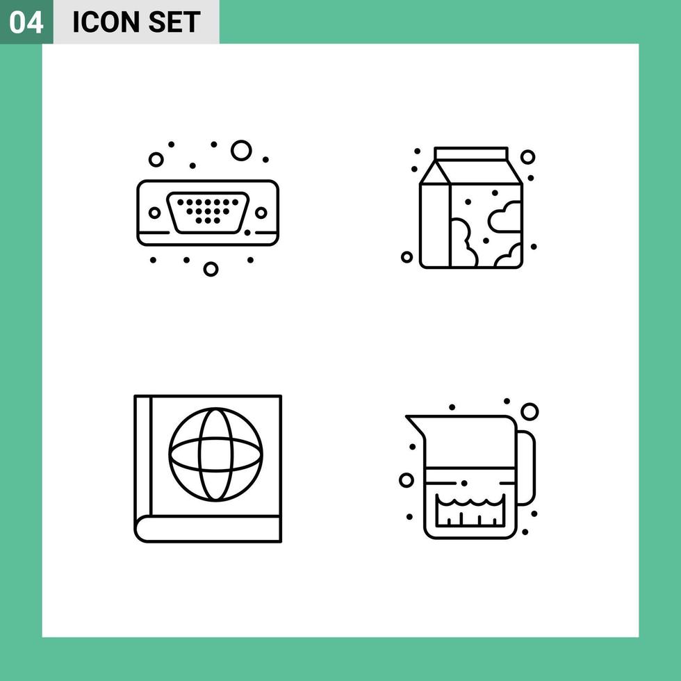 modern uppsättning av 4 fylld linje platt färger pictograph av visa bok vga mjölk kanna redigerbar vektor design element