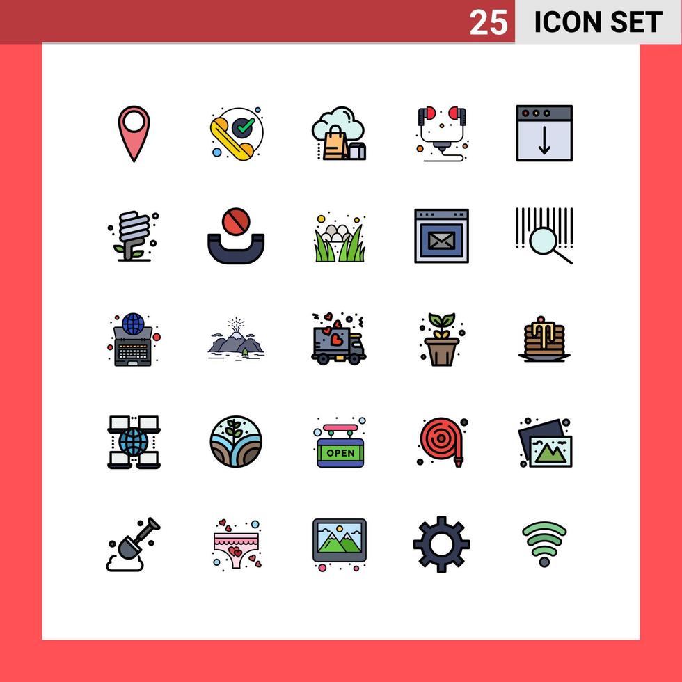 satz von 25 modernen ui-symbolen symbole zeichen zum herunterladen headset einkaufen kopfhörer computer editierbare vektordesignelemente vektor