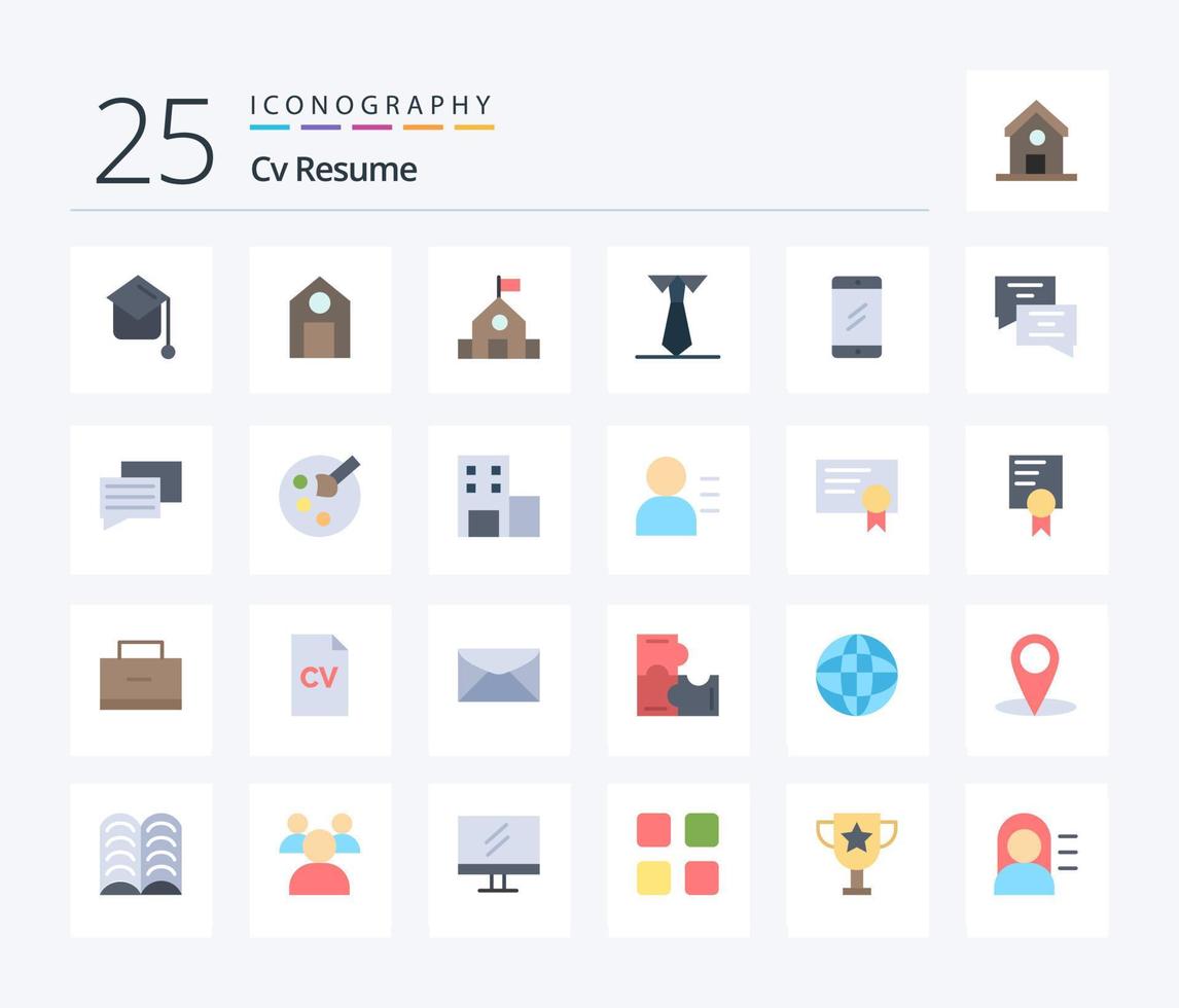 CV återuppta 25 platt Färg ikon packa Inklusive meddelande. chatt. utbildning. studie. chatt vektor