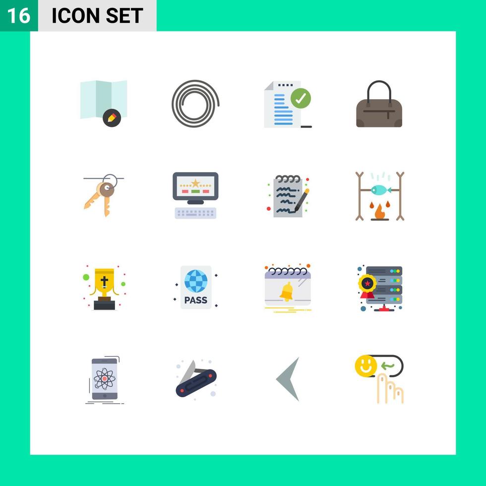 16 flache Farbpakete für die Benutzeroberfläche mit modernen Zeichen und Symbolen von Keyboard-Computer-Büroschlüsseln Schlüssel editierbares Paket kreativer Vektordesign-Elemente vektor