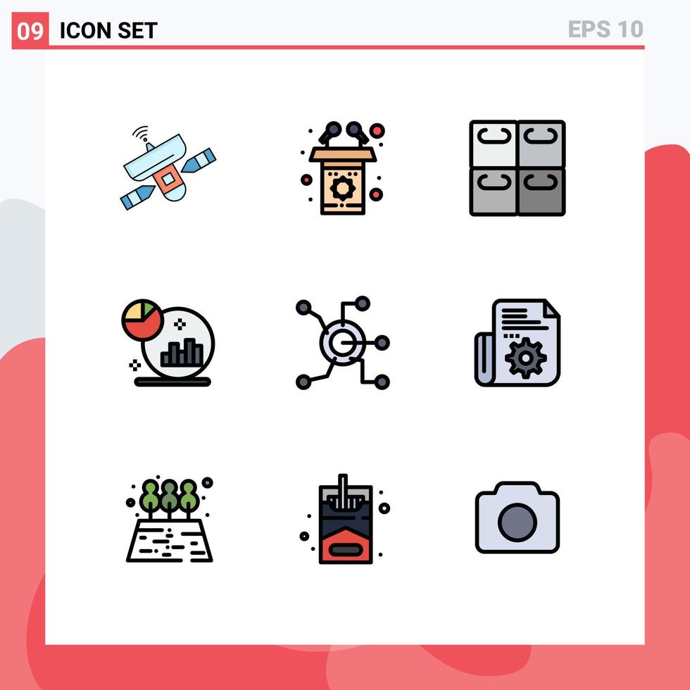 piktogram uppsättning av 9 enkel fylld linje platt färger av nätverk marknadsföring Tal vuxen analys redigerbar vektor design element