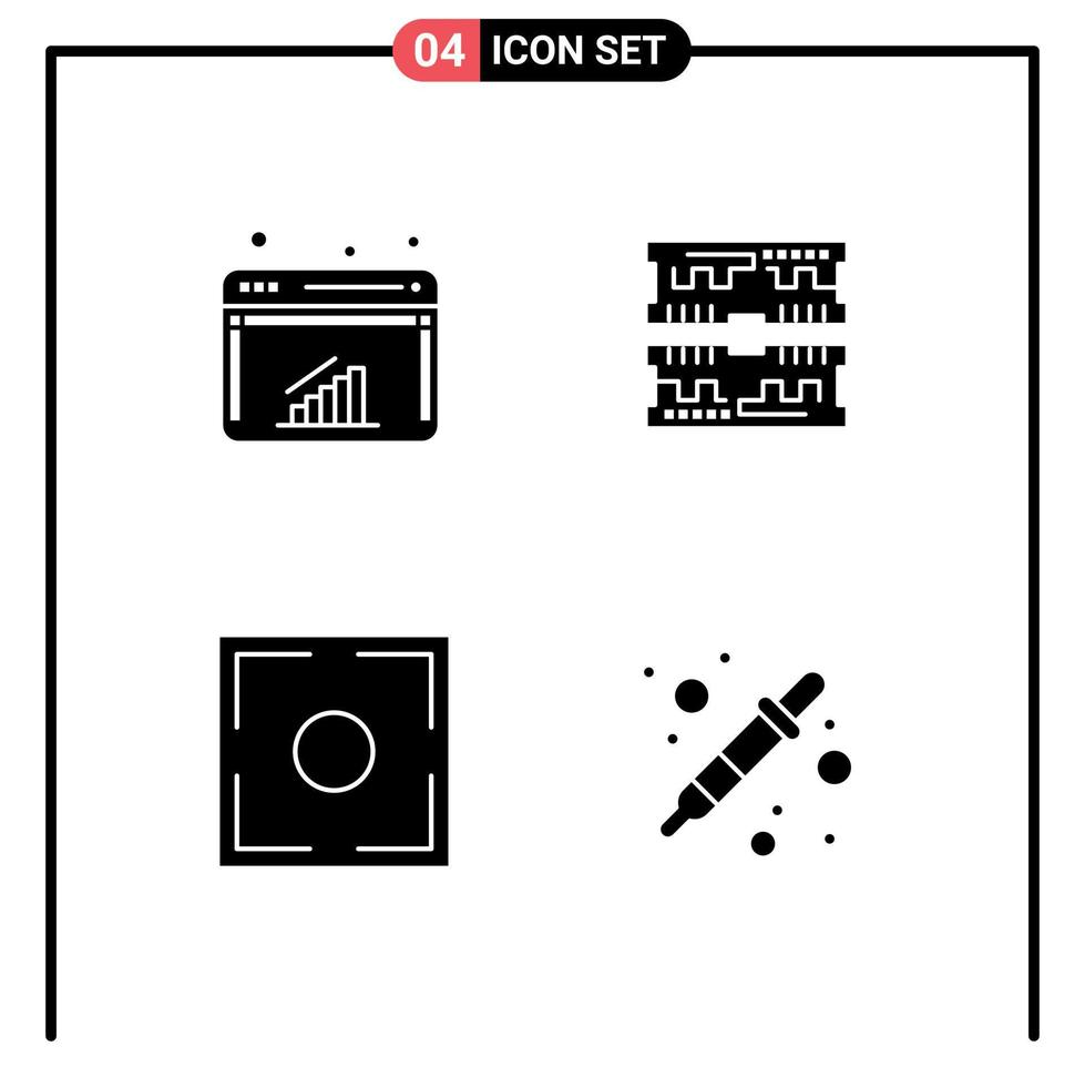 grupp av 4 fast glyfer tecken och symboler för Diagram ram webb dator punkt redigerbar vektor design element