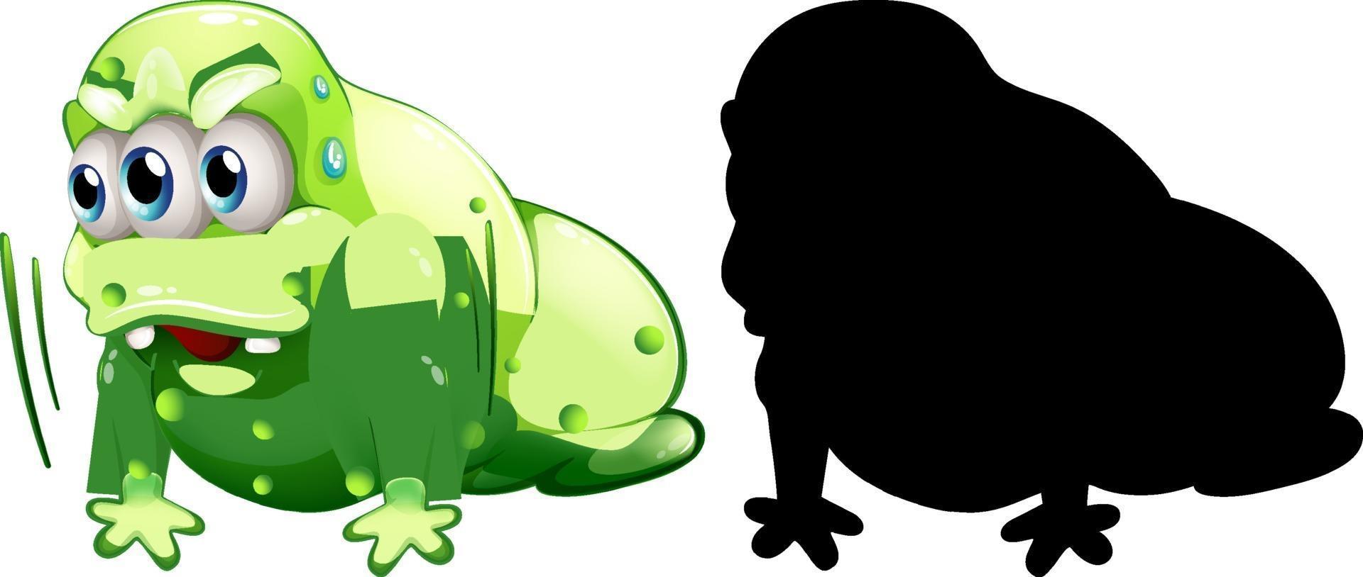 grünes Monster mit seiner Silhouette auf weißem Hintergrund vektor