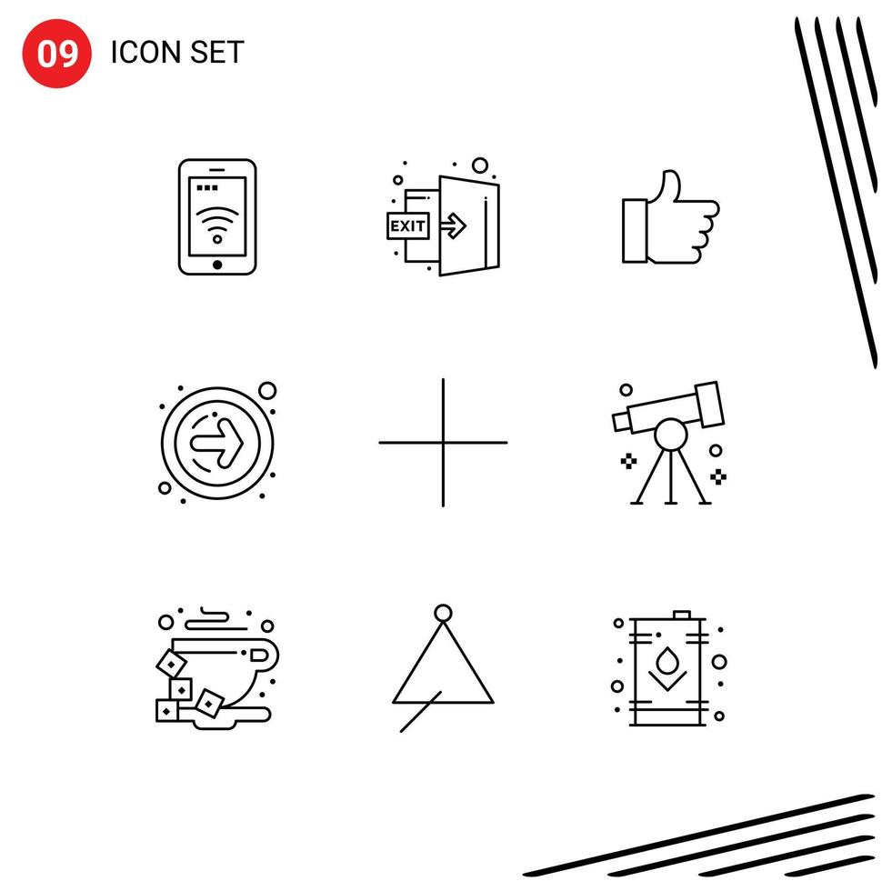Stock Vector Icon Pack mit 9 Zeilenzeichen und Symbolen für Plus hinzufügen Hand weiter Schaltfläche Vorwärtspfeil editierbare Vektordesign-Elemente