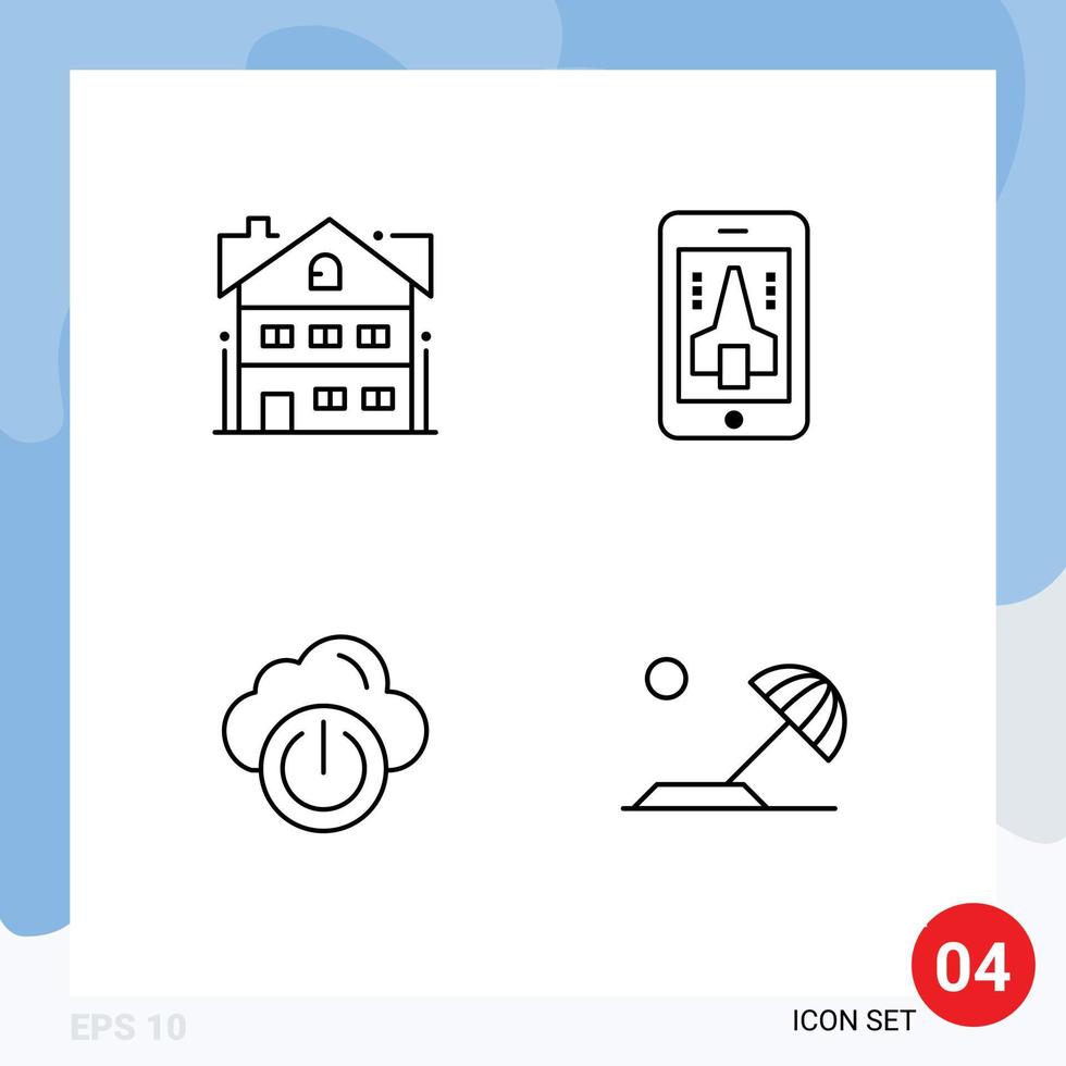 4 universell fylld linje platt färger uppsättning för webb och mobil tillämpningar hus kraft Hem mobil av redigerbar vektor design element