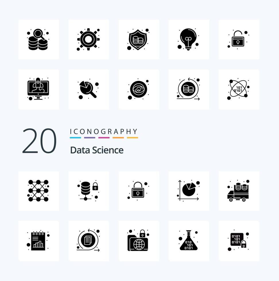 20 Data Science Solid Glyph Icon Pack wie Tortendiagramm-Graph-Server-Chart-Server vektor