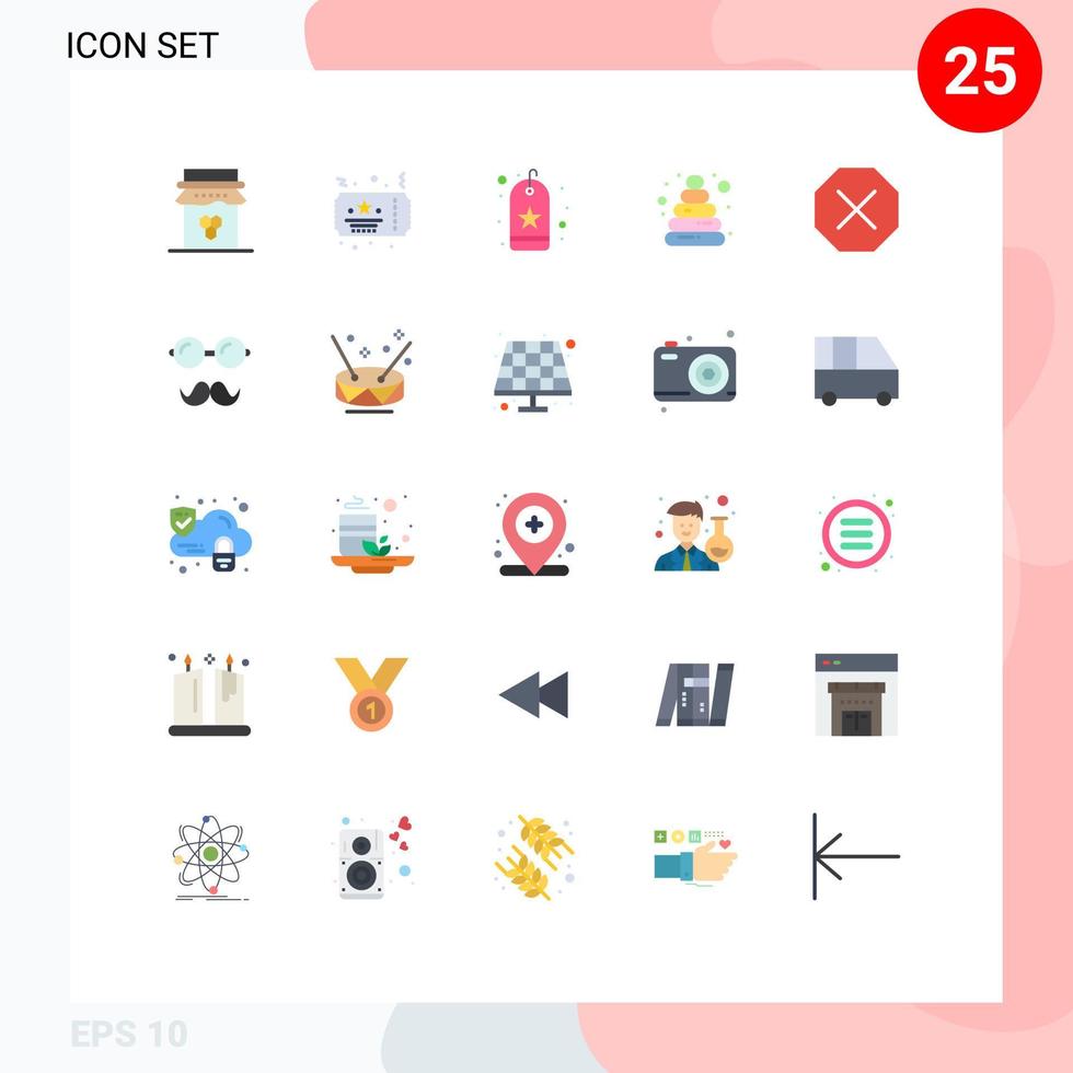 modern uppsättning av 25 platt färger pictograph av radera leksak fest pyramid märka redigerbar vektor design element