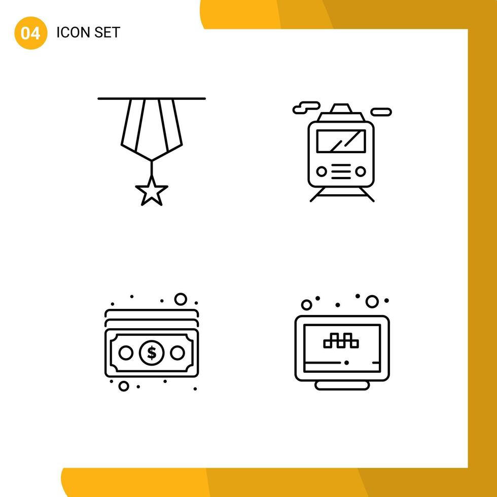 4 tematiska vektor fylld linje platt färger och redigerbar symboler av bricka dollar medalj transport betalning redigerbar vektor design element