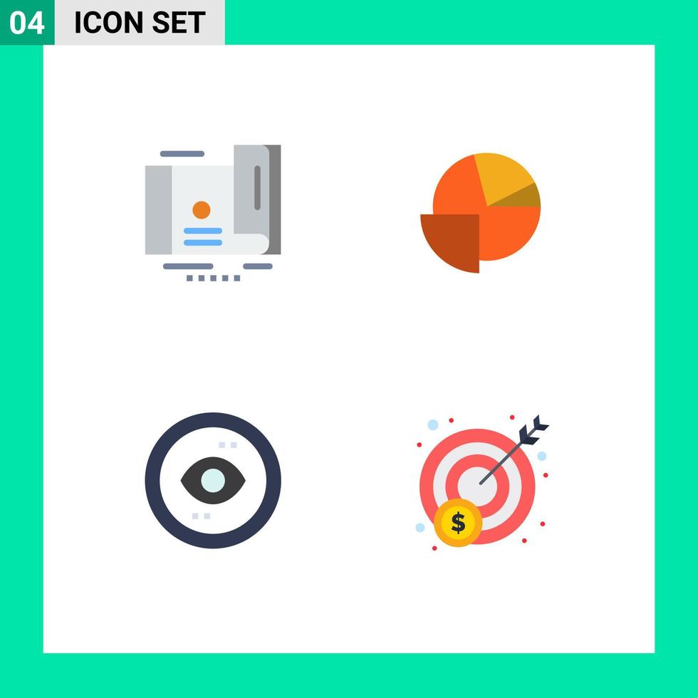 flaches Icon-Paket mit 4 universellen Symbolen von Card Eye Voucher Pie ui editierbare Vektordesign-Elemente vektor