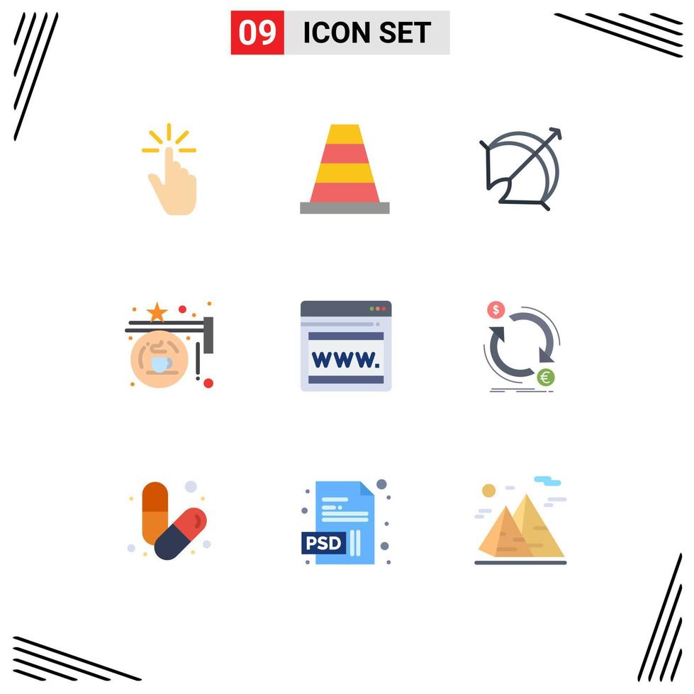 Stock Vector Icon Pack mit 9 Zeilen Zeichen und Symbolen für Shop Coffee Tool Board Point editierbare Vektordesign-Elemente