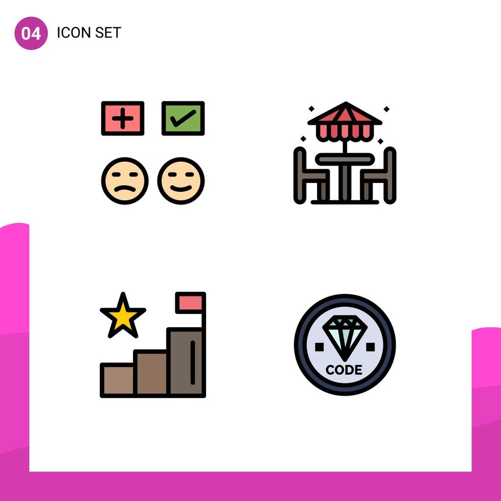 4 användare gränssnitt fylld linje platt Färg packa av modern tecken och symboler av emojis analys bock dekoration Graf redigerbar vektor design element