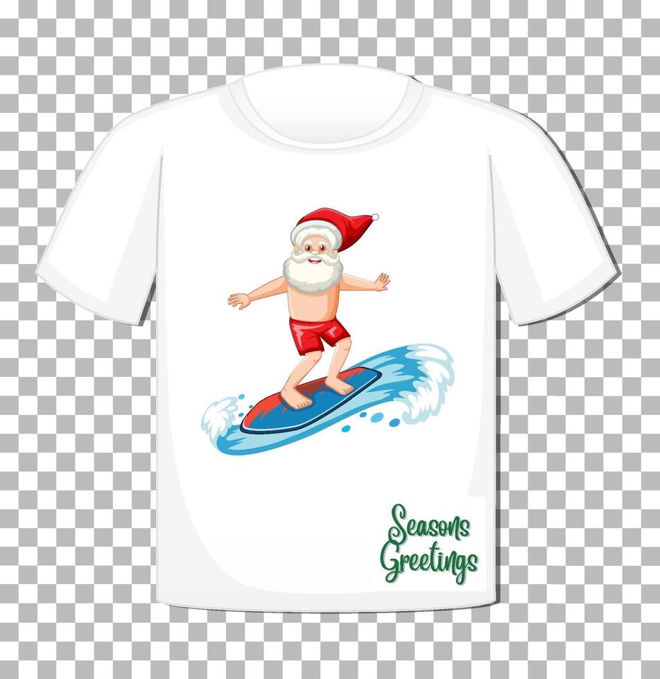 Weihnachtsmann-Karikaturfigur im Weihnachtssommerthema auf T-Shirt auf transparentem Hintergrund vektor