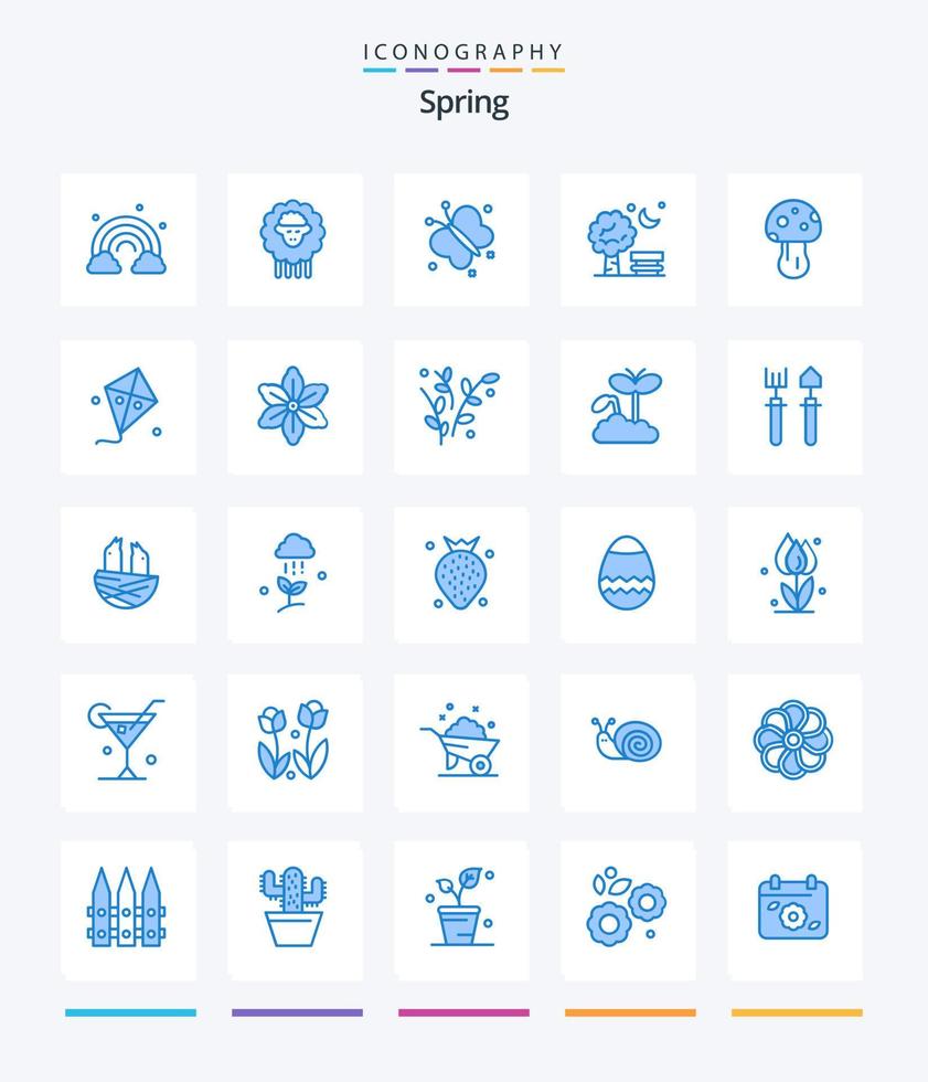 Creative Spring 25 Blue Icon Pack wie Pilz. Frühling. Schmetterling. Park. Bank vektor