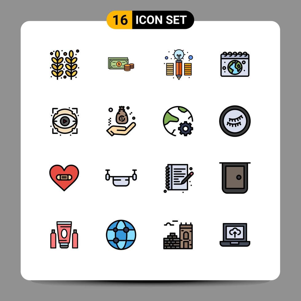 uppsättning av 16 modern ui ikoner symboler tecken för öga kalander pengar klot penna redigerbar kreativ vektor design element