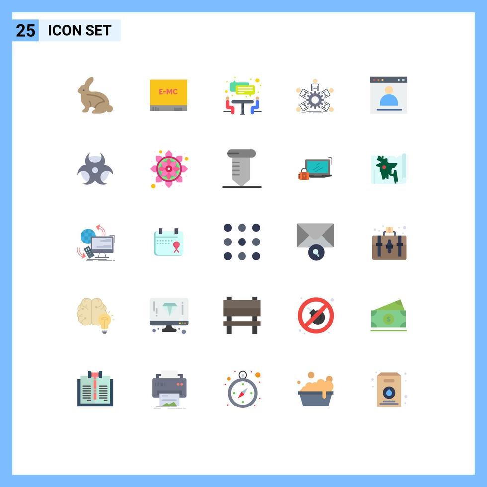 25 universelle flache Farbzeichen Symbole des Login-Browsers treffen Teamwork-Führung editierbare Vektordesign-Elemente vektor