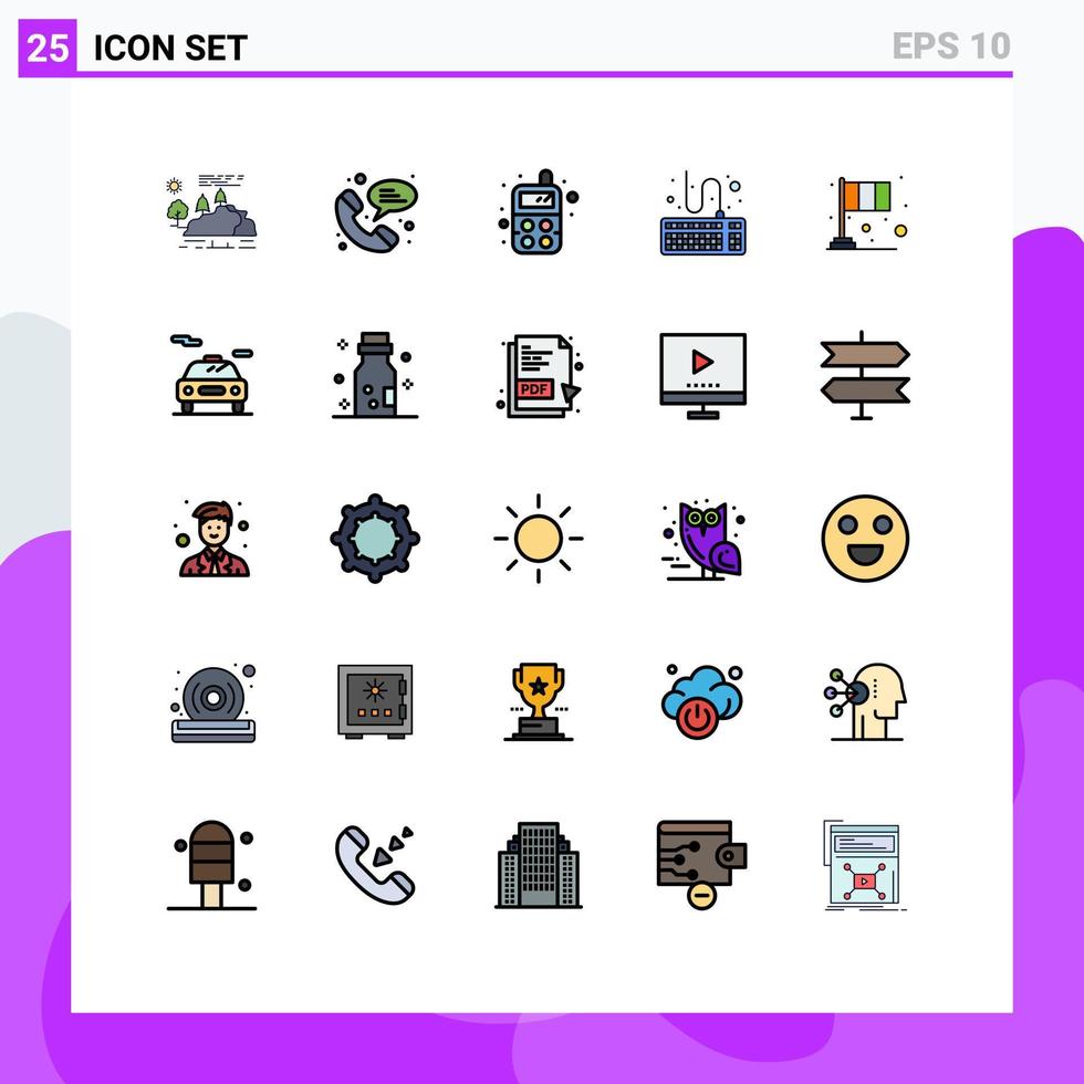 redigerbar vektor linje packa av 25 enkel fylld linje platt färger av flagga dag bebis verktyg tangentbord redigerbar vektor design element