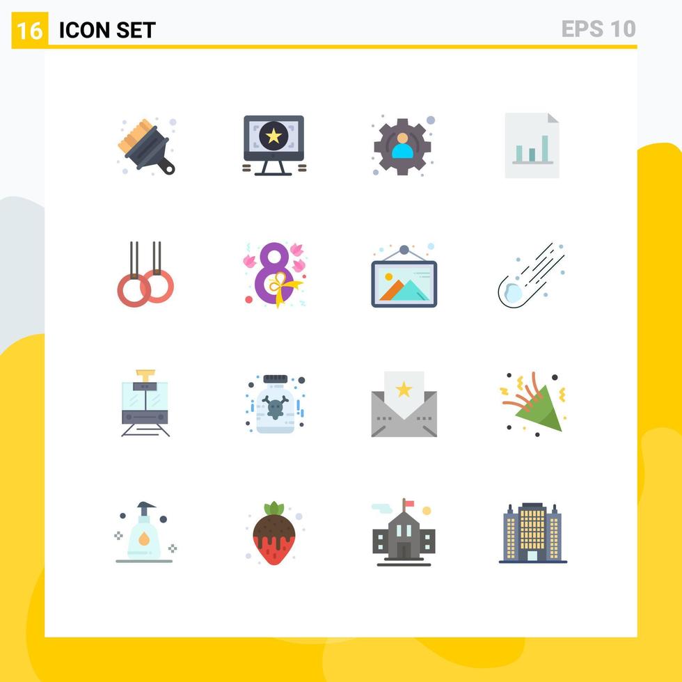 piktogram uppsättning av 16 enkel platt färger av åtta gymnastik förvaltning atletisk dokumentera redigerbar packa av kreativ vektor design element