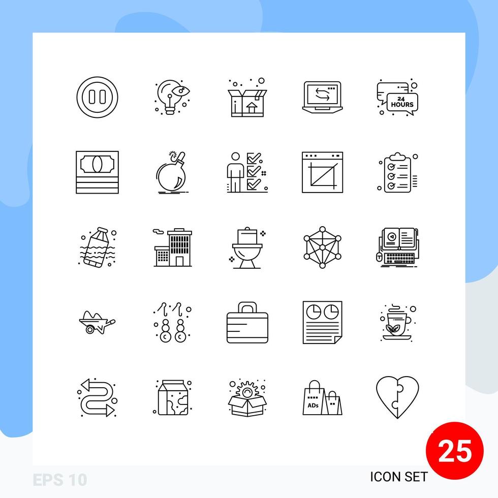 uppsättning av 25 modern ui ikoner symboler tecken för meddelande tid leverans timmar bärbar dator redigerbar vektor design element