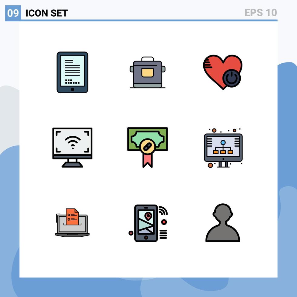 moderner Satz von 9 gefüllten flachen Farben Piktogramm von TV-Bildschirmabschaltung Multimedia wie bearbeitbare Vektordesign-Elemente vektor