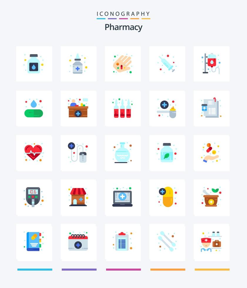 kreative Apotheke 25 Flat Icon Pack wie Pille. Kapsel. Injektion. Apotheke. Gesundheit vektor