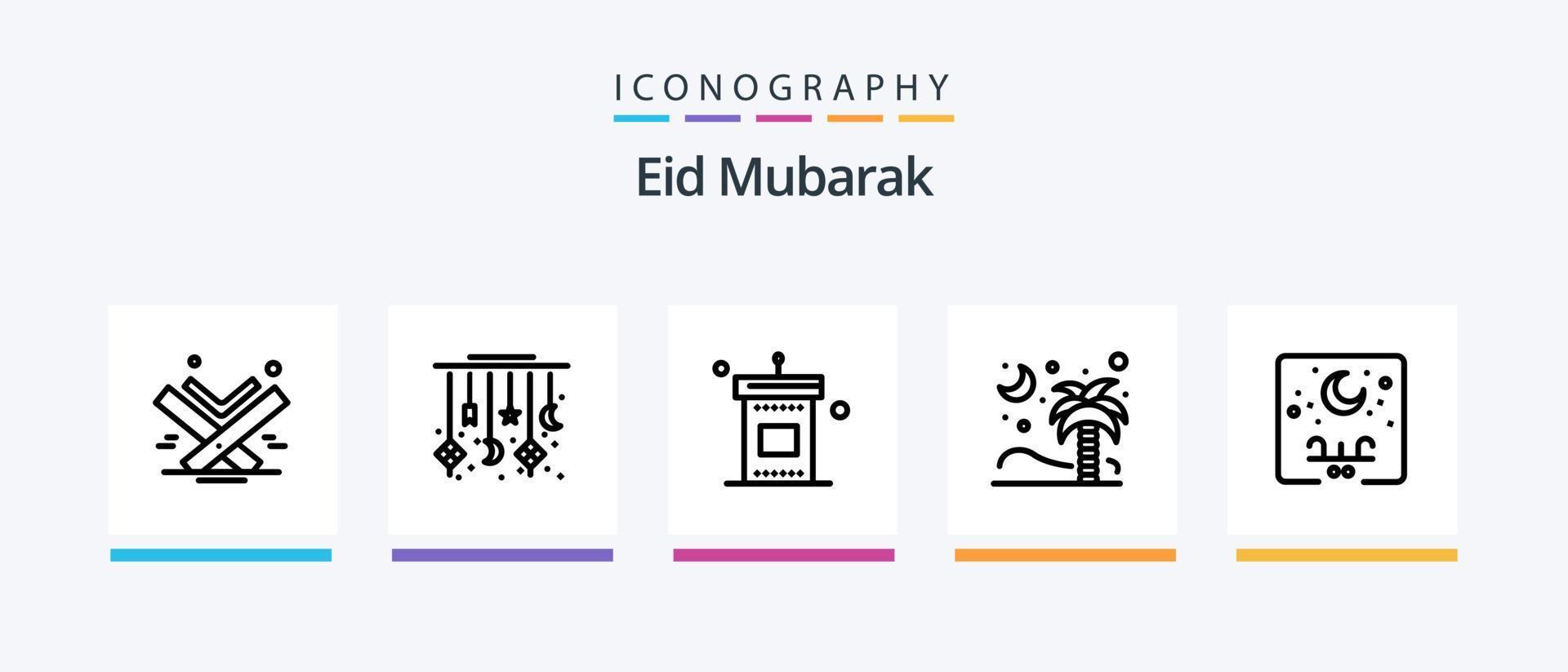 Eid Mubarak Linie 5 Icon Pack inklusive Hot. Suppe. Arabisch. eid. Buch. kreatives Symboldesign vektor