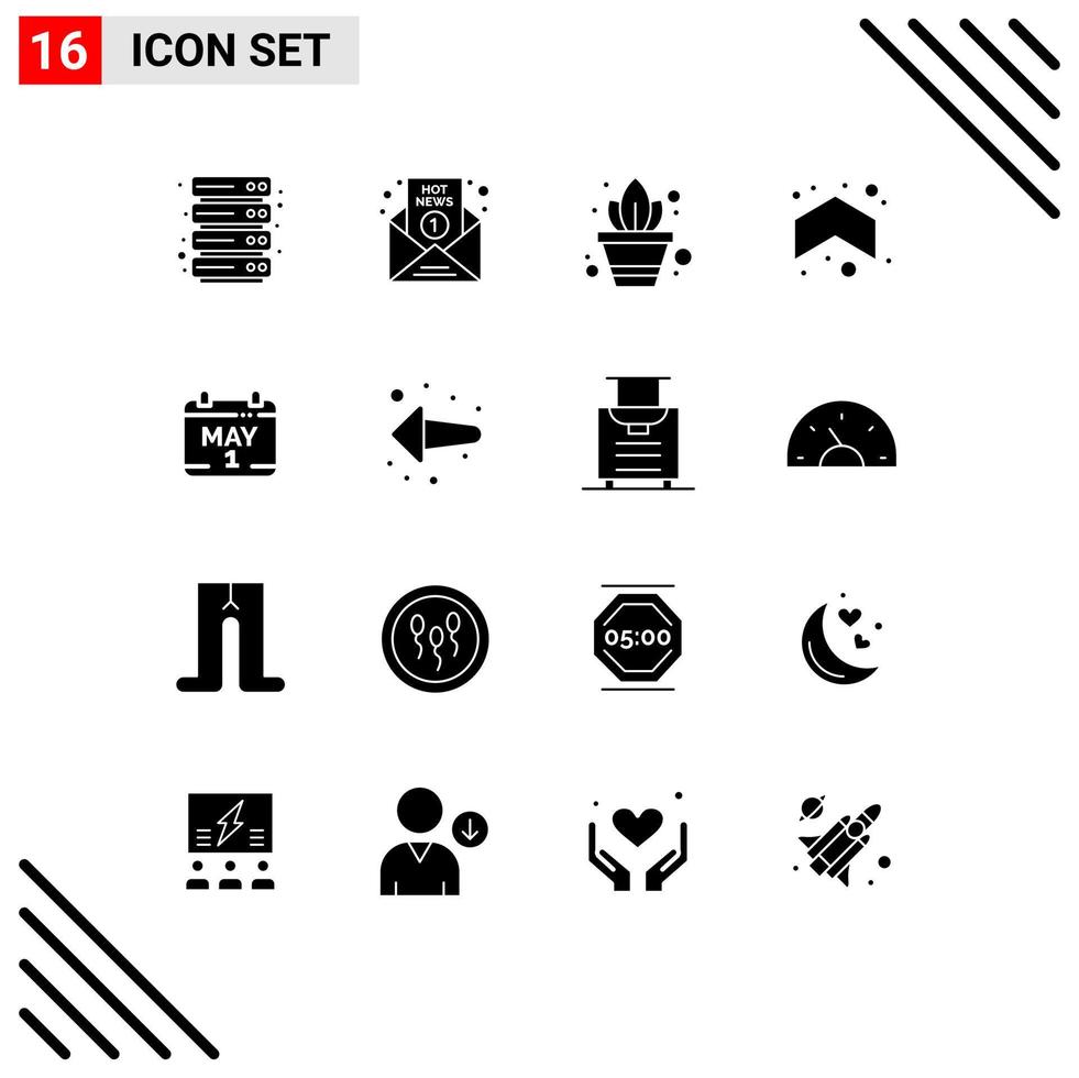 Stock Vector Icon Pack mit 16 Zeilenzeichen und Symbolen für Tageskalender Gartenarbeit Richtungspfeile editierbare Vektordesign-Elemente