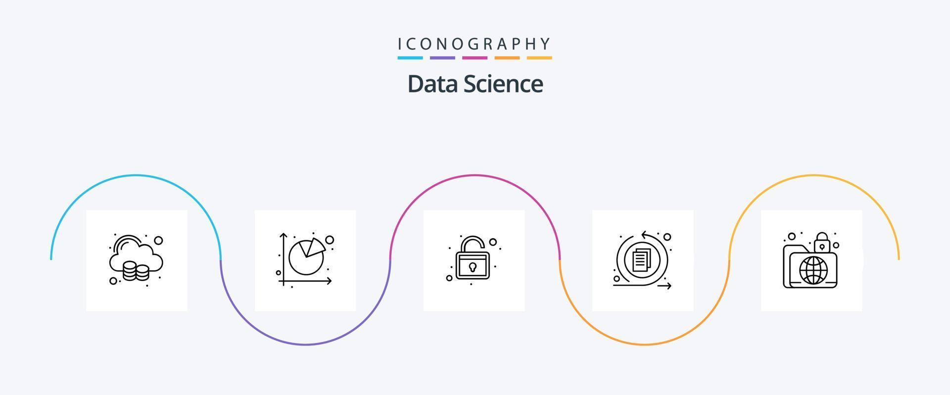 Data Science Line 5 Icon Pack inklusive Ordner. Daten verarbeiten. Kuchen. Schnittstelle. Freischalten vektor