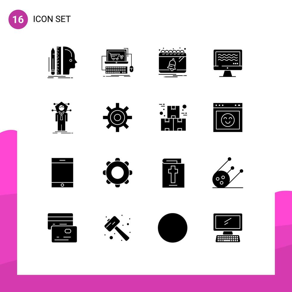 modern uppsättning av 16 fast glyfer pictograph av digital strömning Lagra leva datum redigerbar vektor design element