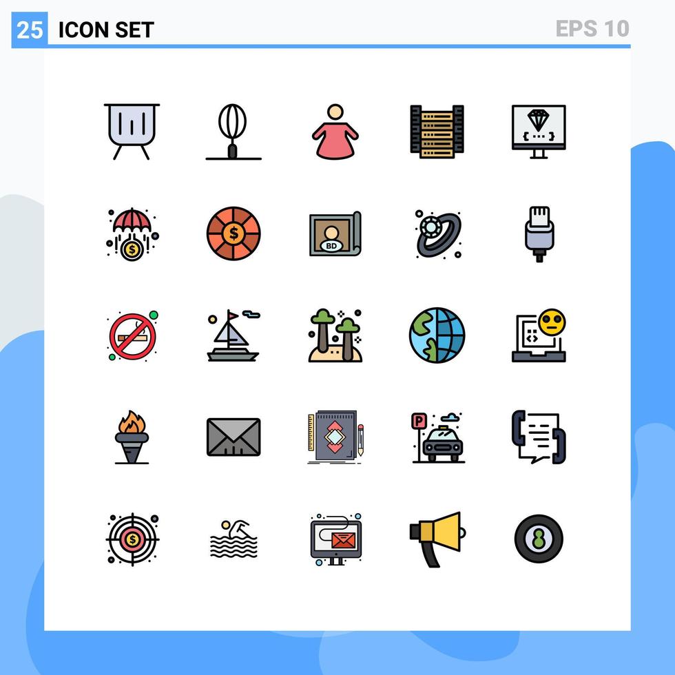 25 universell fylld linje platt Färg tecken symboler av utveckla kodning kök servrar data redigerbar vektor design element