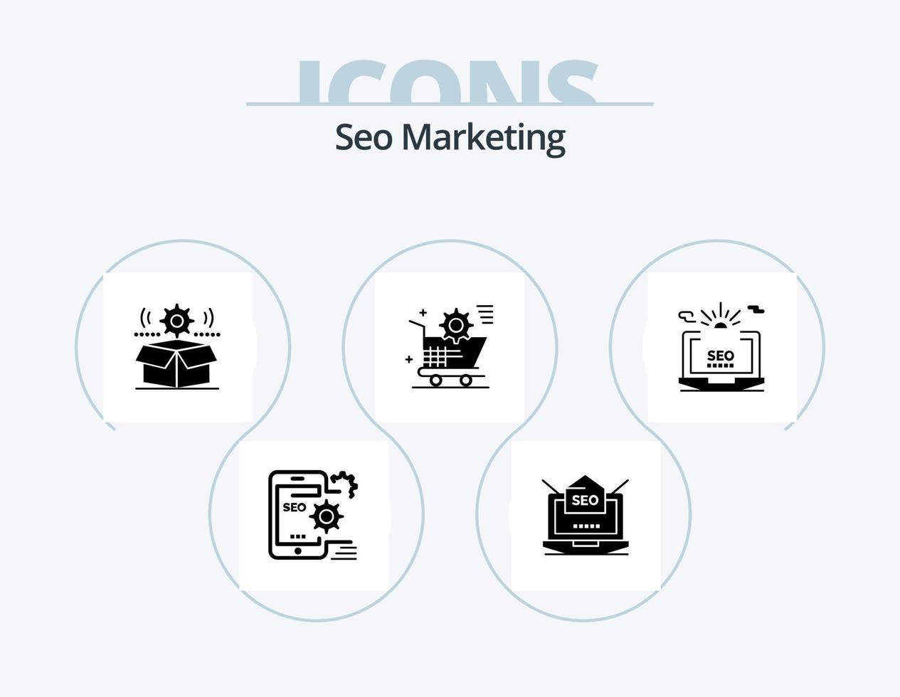 SEO-Marketing-Glyphen-Icon-Pack 5 Icon-Design. Einstellung. Wagen. Post. Einstellung. Rad vektor