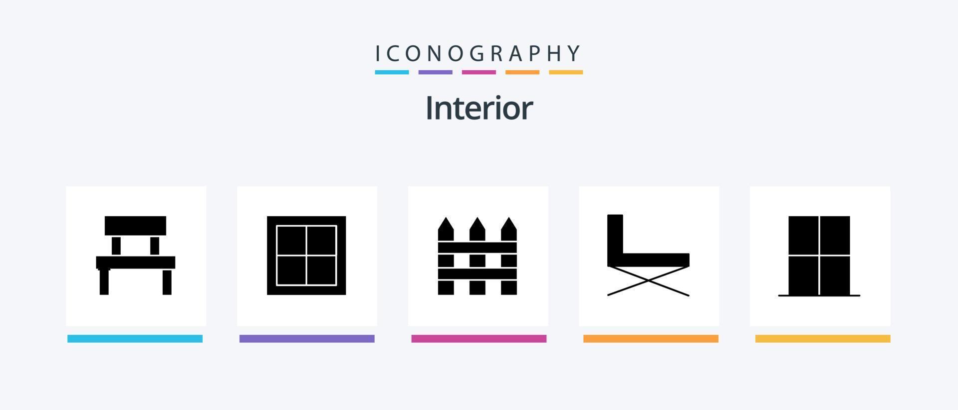 interiör glyf 5 ikon packa Inklusive resten. möbel. interiör. stol. trädgård staket. kreativ ikoner design vektor