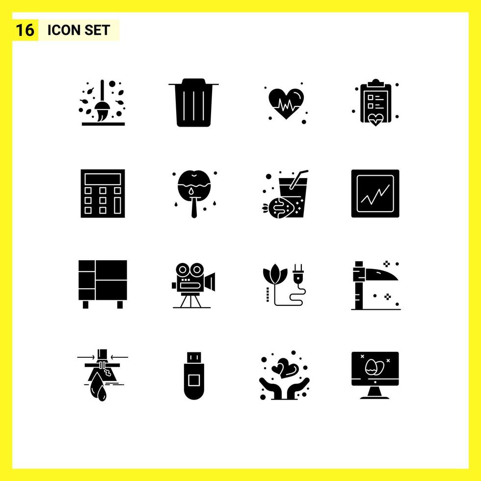 packa av 16 kreativ fast glyfer av matematik Beräkna diet kärlek checklista redigerbar vektor design element