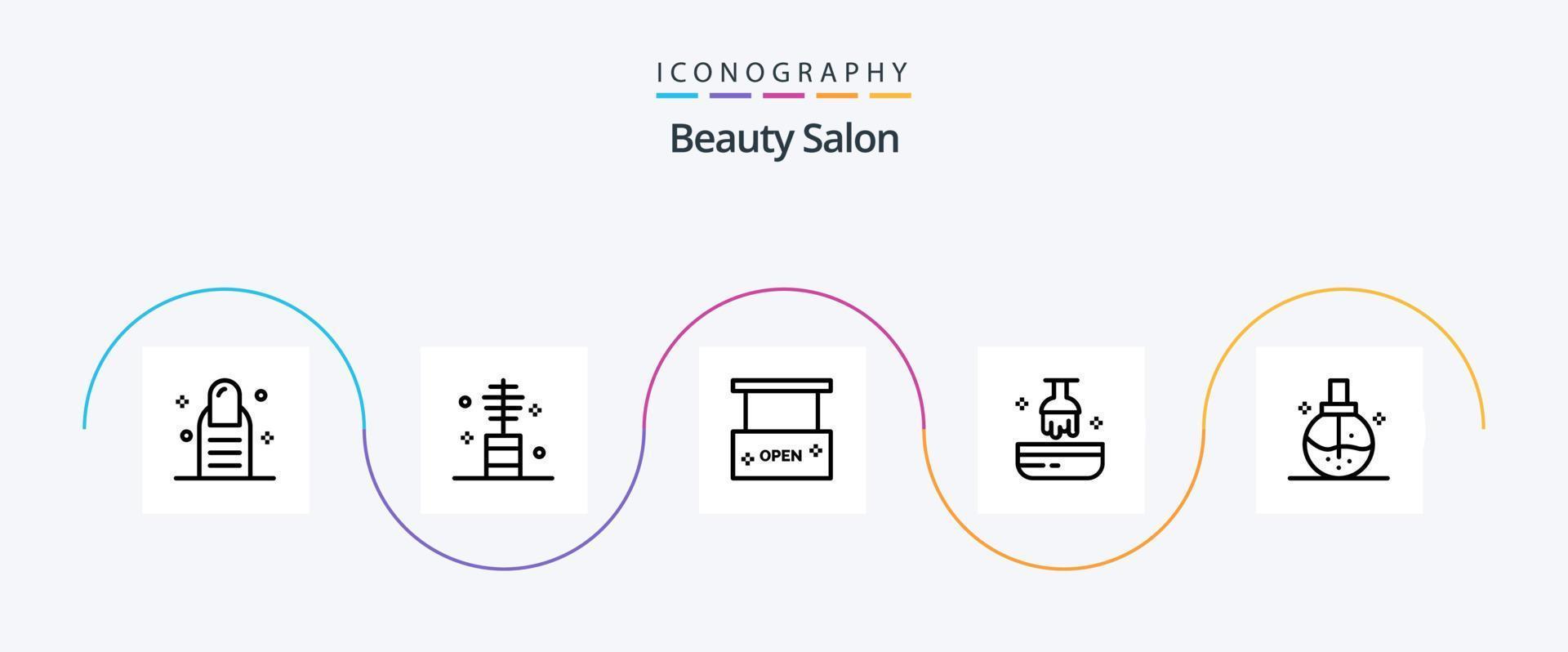 skönhet salong linje 5 ikon packa Inklusive skönhet. hår. skönhet och spa. färga. salong vektor