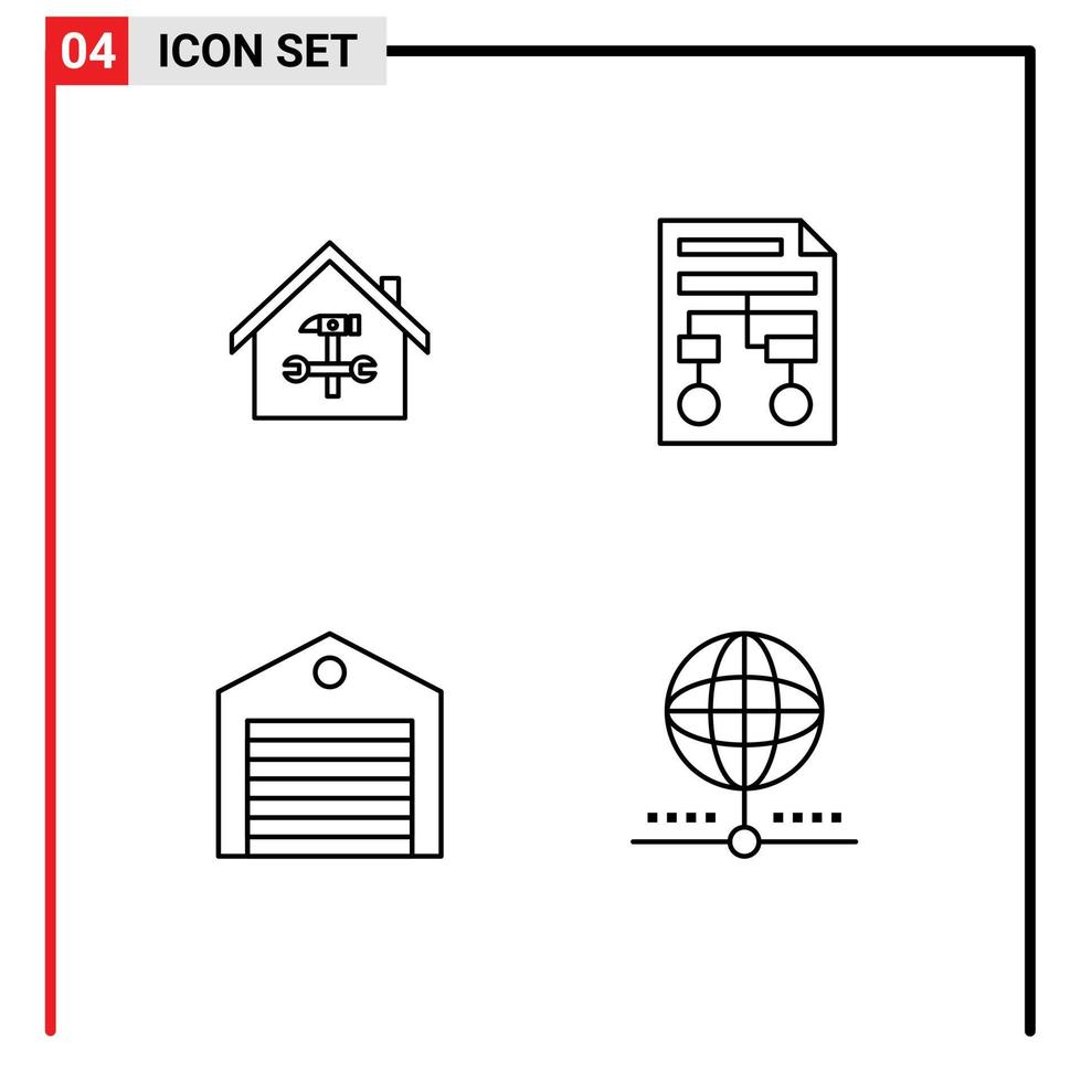 4 universelle Linienzeichen Symbole für die Lieferung editierbarer Vektordesign-Elemente für die Lieferung von Wireframe-Reparaturdiagrammen vektor