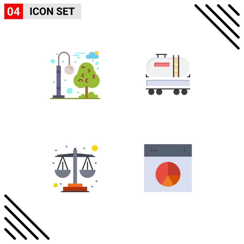 Benutzeroberflächenpaket mit 4 grundlegenden flachen Symbolen von Straßenlaternen-Schuldenerholungs-Öldiagrammen, editierbaren Vektordesign-Elementen vektor